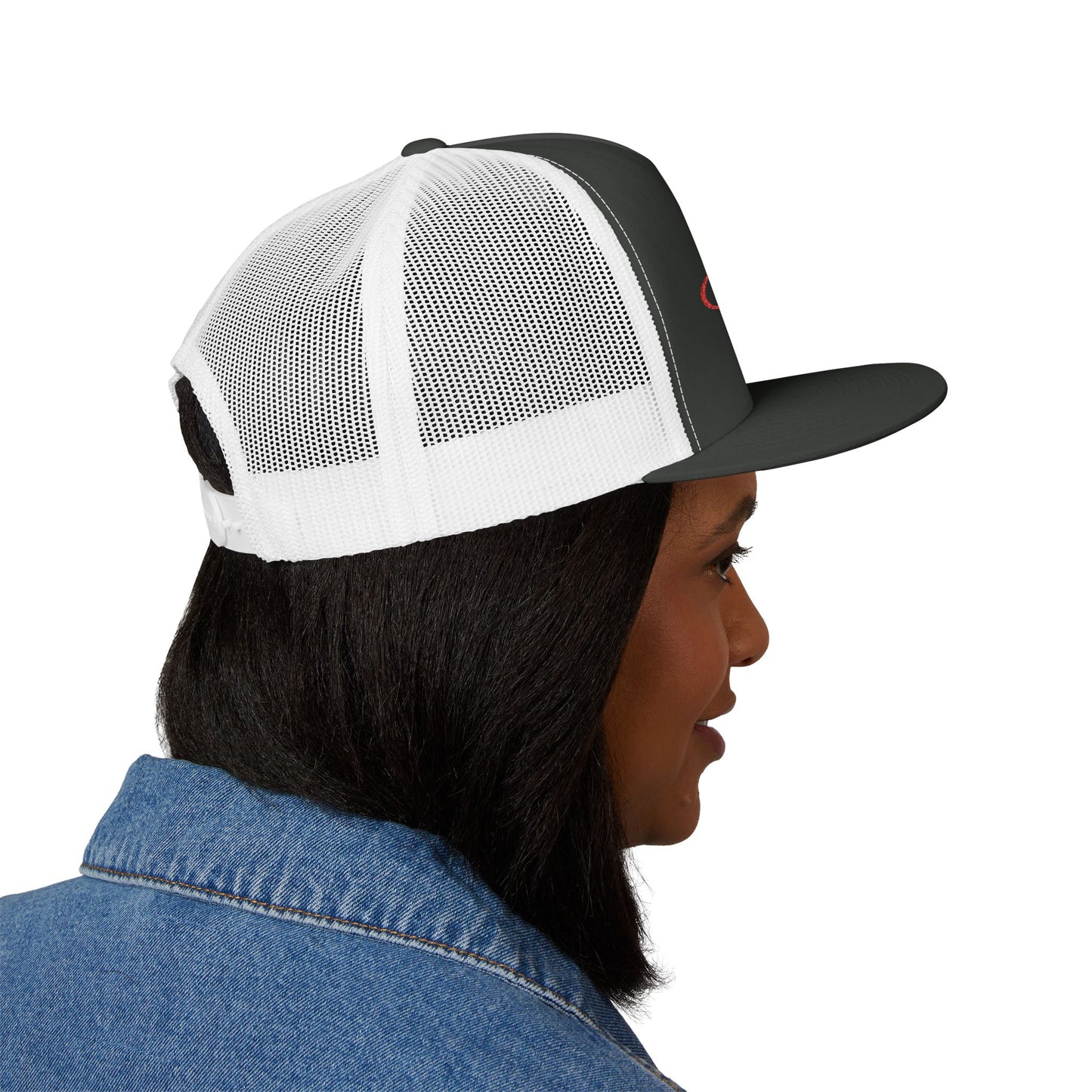 Red 'ELOHIM, GENESIS 1:1'  Embroidered 5 Panel Trucker Cap | Casual Style Hat, Adjustable, Unisex, Perfect Gift for Outdoors, Festivals, Daily Wear