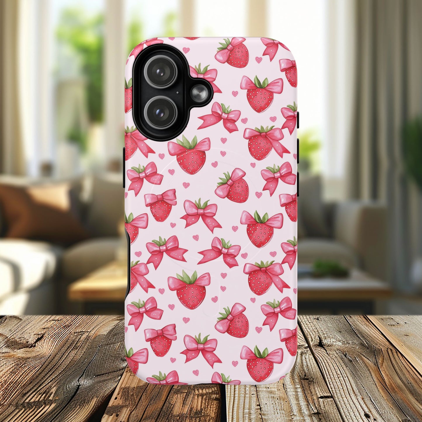 Strawberry Coquette Sweetheart Magnetic iPhone Case, Cute iPhone Cover, Gift for Her, Floral Tech Accessory, Stylish Protection, Mother's Day Gift