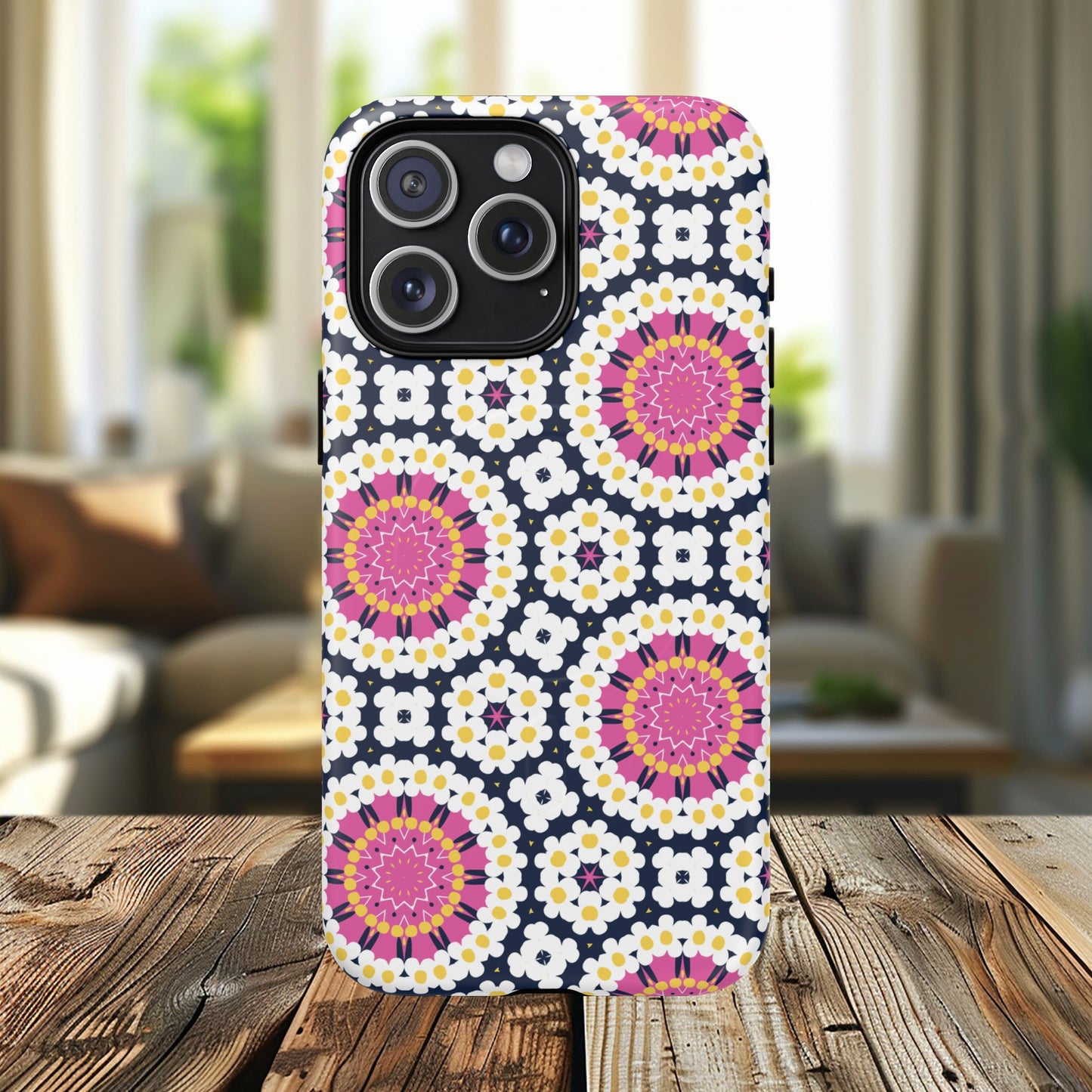 Petal Prism Pop Tough Magnetic iPhone Case, Tough Protection, Unique Design, Gift for Her, iPhone Accessories, Boho Style, Floral MagSafe Accessory.