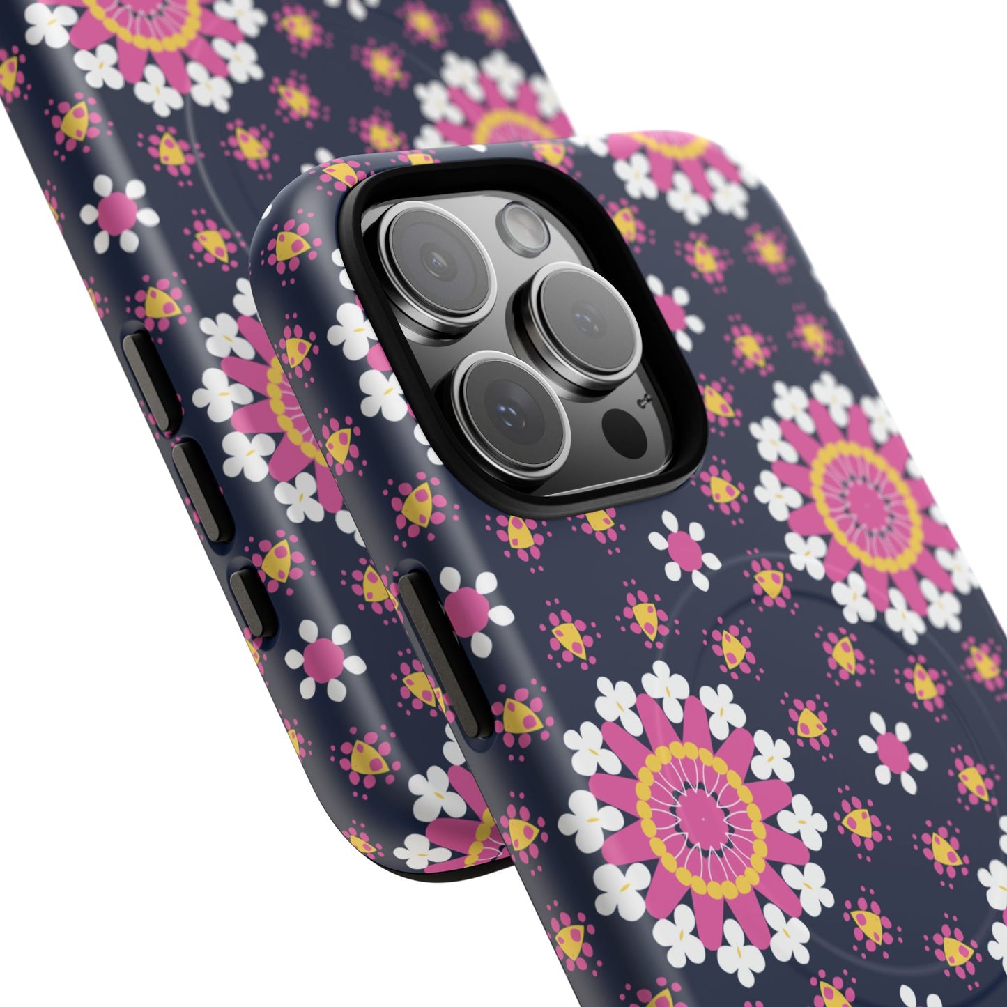 Midnight Mandala Bloom Tough iPhone Magnetic Case, Vibrant Design for Protection, Gift for Her, Trendy Accessory, Floral MagSafe iPhone Cover, Birthday, & Everyday Use