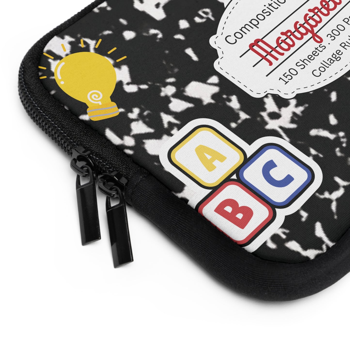 Personalized Laptop Sleeve with Black Composition Book Inspired Design, Customizable Tech Case, School Supplies, Gift for Students, College Essentials, Back to School