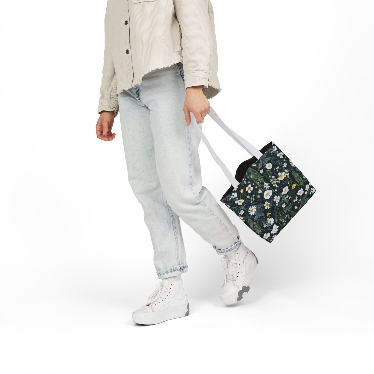 Daisy Delight Floral Canvas Tote Bag with 5-Color Straps | Eco-Friendly Shopping Bag