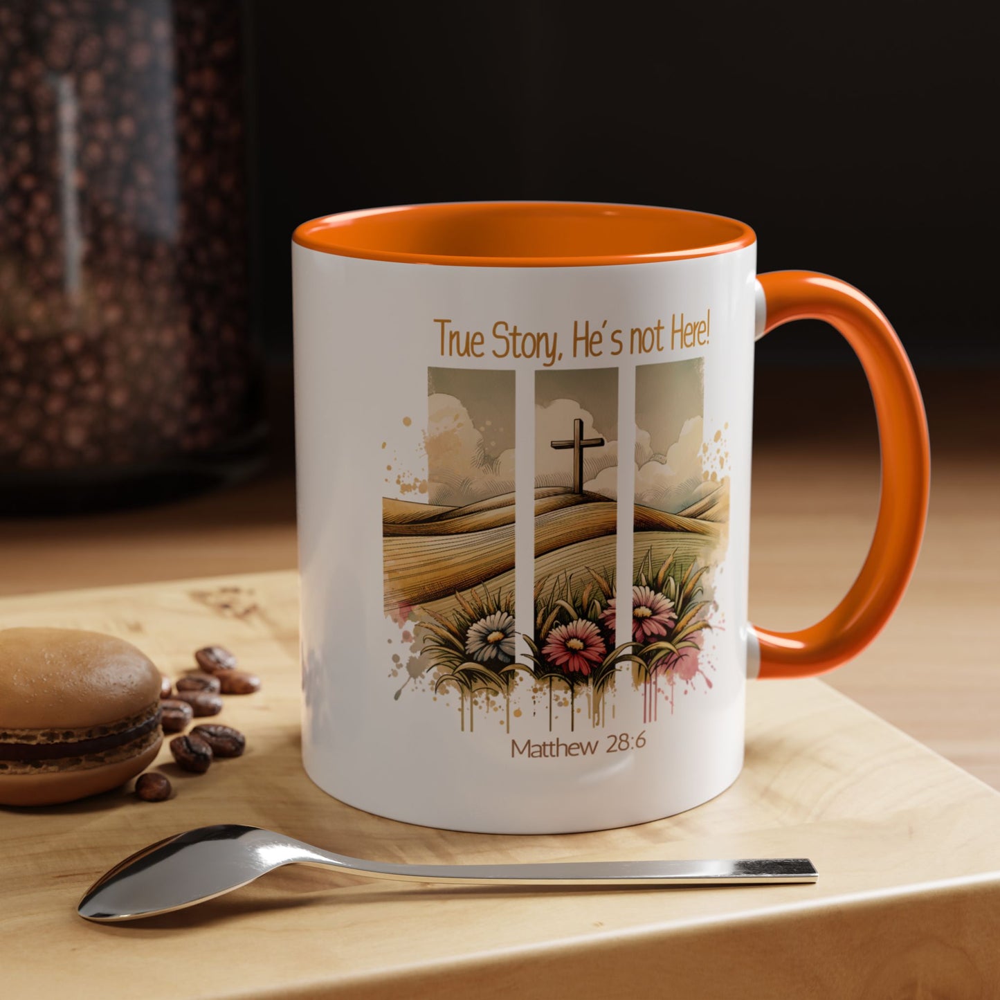 Inspirational Accent Coffee Mug - 'True Story, He’s Not Here!' - Perfect for Faith Lovers & Gift Ideas