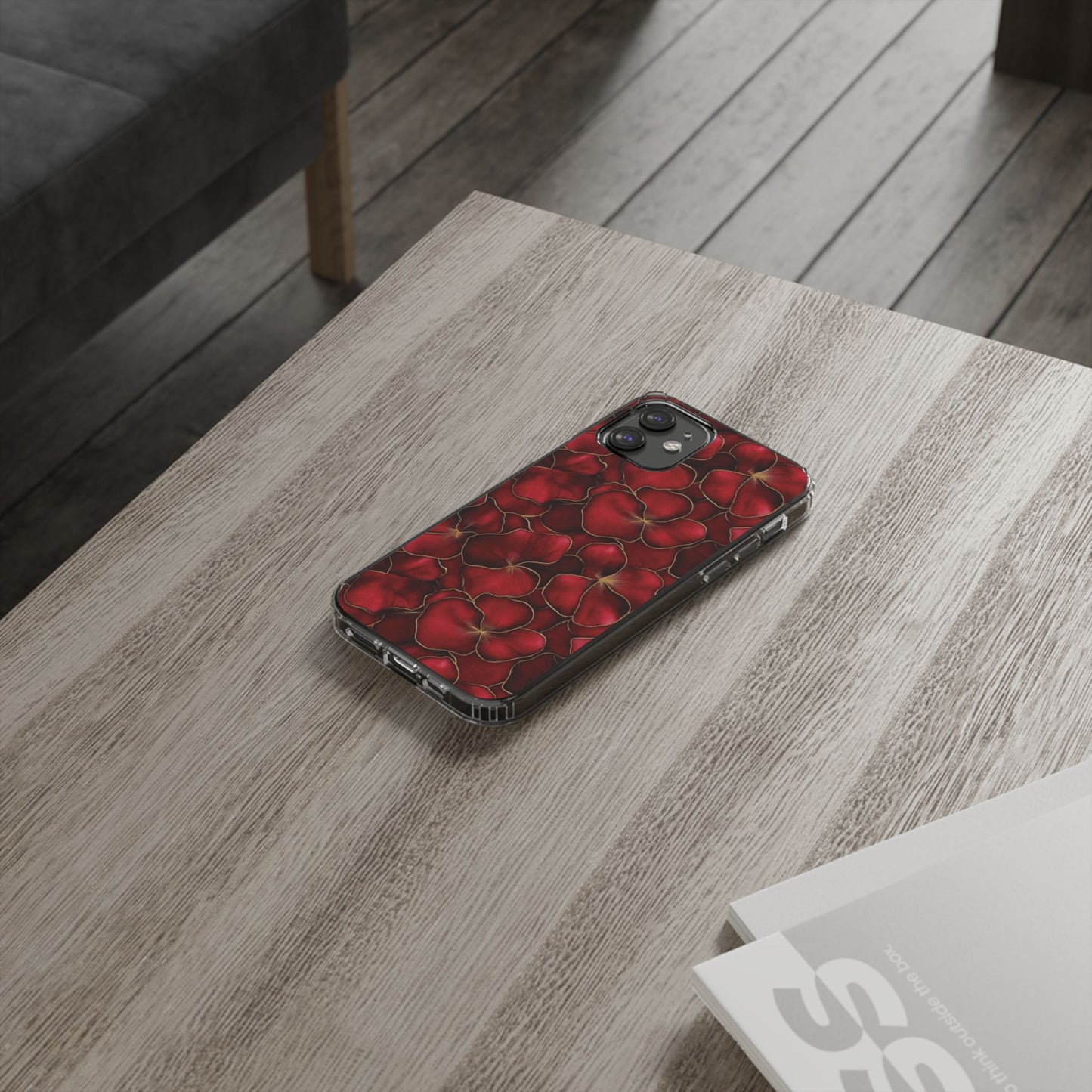 Velvet Petal Noir Floral Petal Clear Impact-Resistant iPhone and Samsung Case.