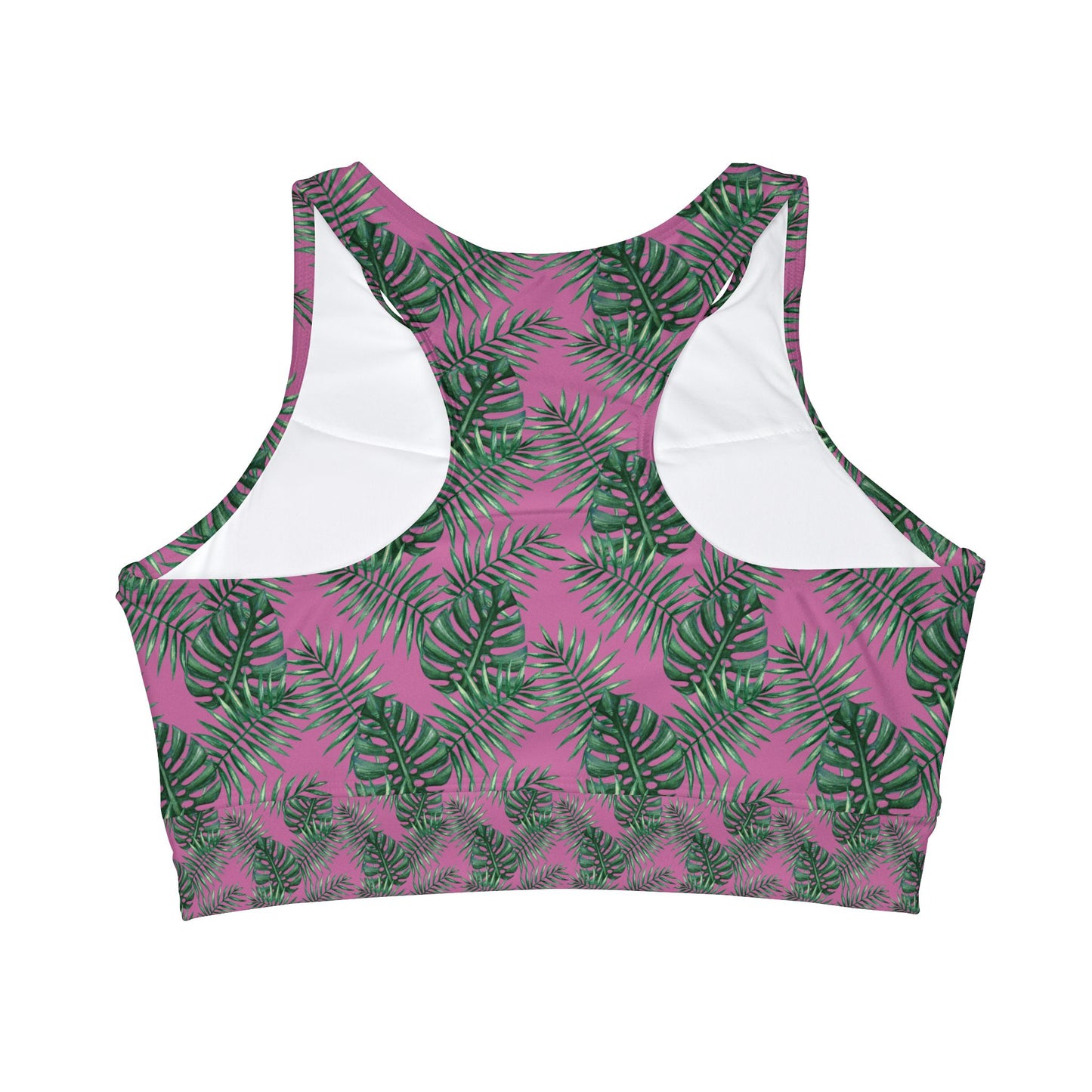 Pink Tropical Bliss High Neck Crop Bikini Top (AOP)