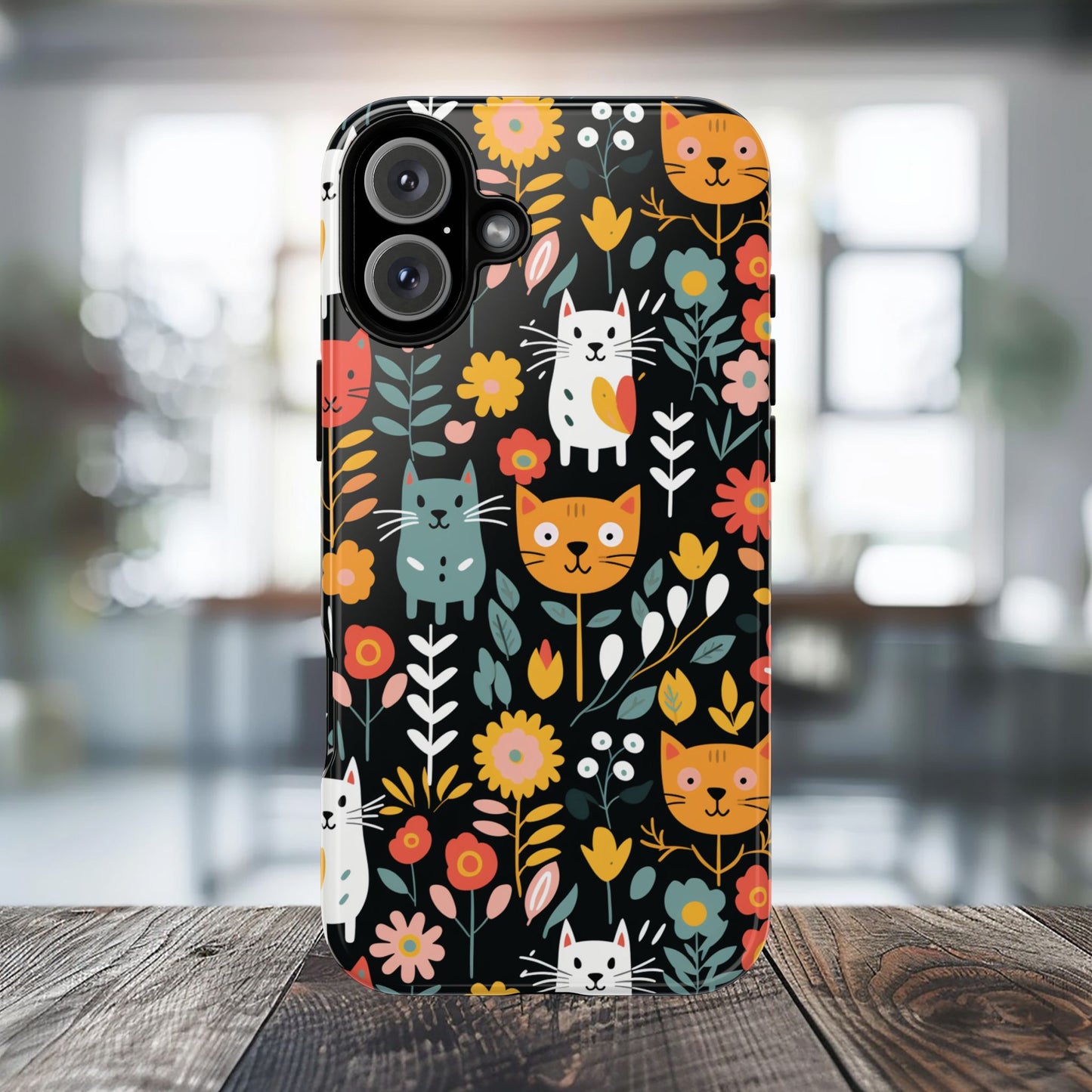 Whimsical Feline Garden iPhone, Samsung or Google Pixel Tough Cases