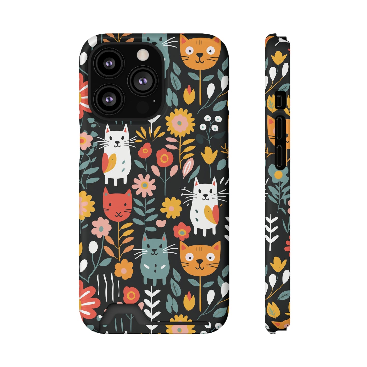 Whimsical Feline Garden iPhone and Samsung Case With Card Holder