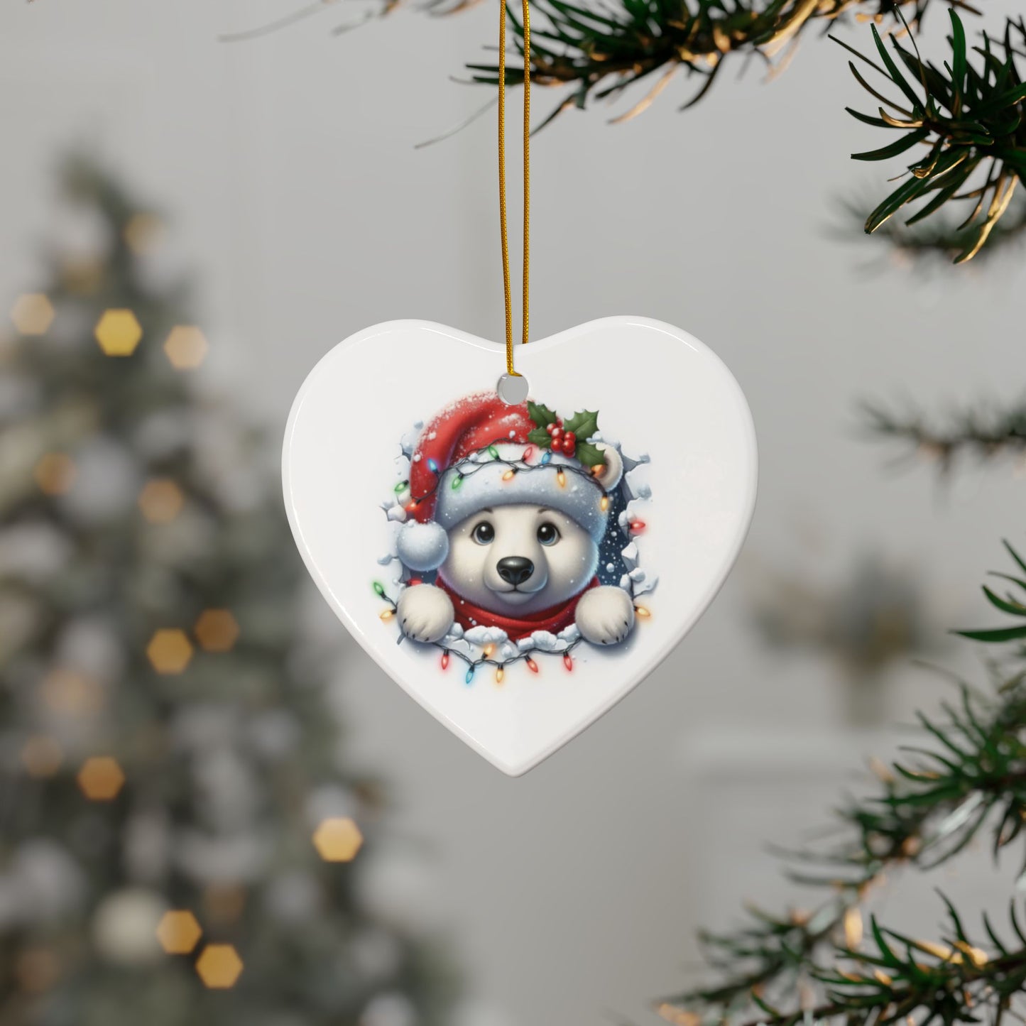 Polar Bear Ceramic Ornaments, 2-Side Print, (1pc, 3pcs, 5pcs, 10pcs)