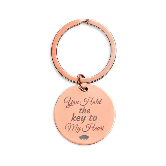 Engraved Round Stainless Steel Keychain – Personalized 'You Hold the Key to My Heart' Couples Gift