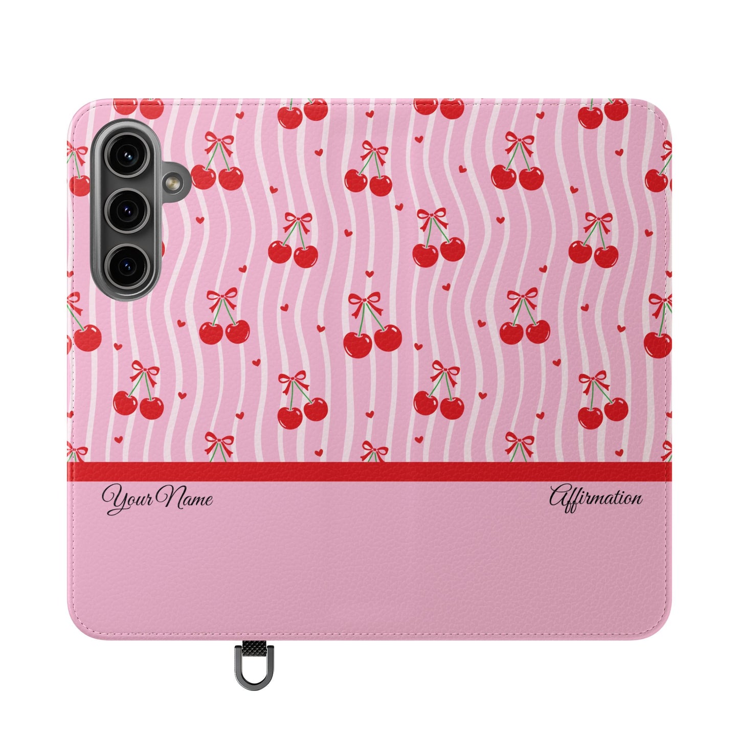 Personalized Cherry Blossom Dreams Flip iPhone and Samsung Cases — Wallet Folio with Name & Affirmation.