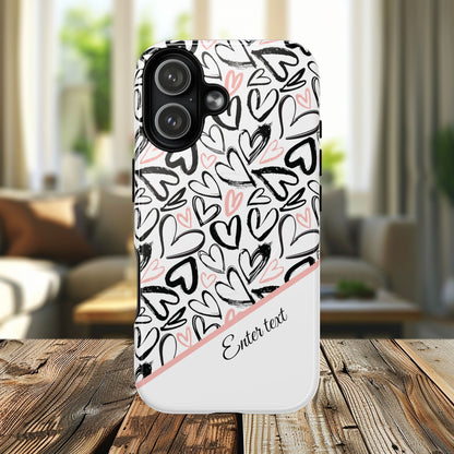 Heart Scribbles Tough Magnetic MagSafe®Case - Cute, Stylish, Gifts for Her, Love, Valentine's Day,  iPhone® 13, 14, 15, 16, 17, Pro, Pro Max, Plus Cases.