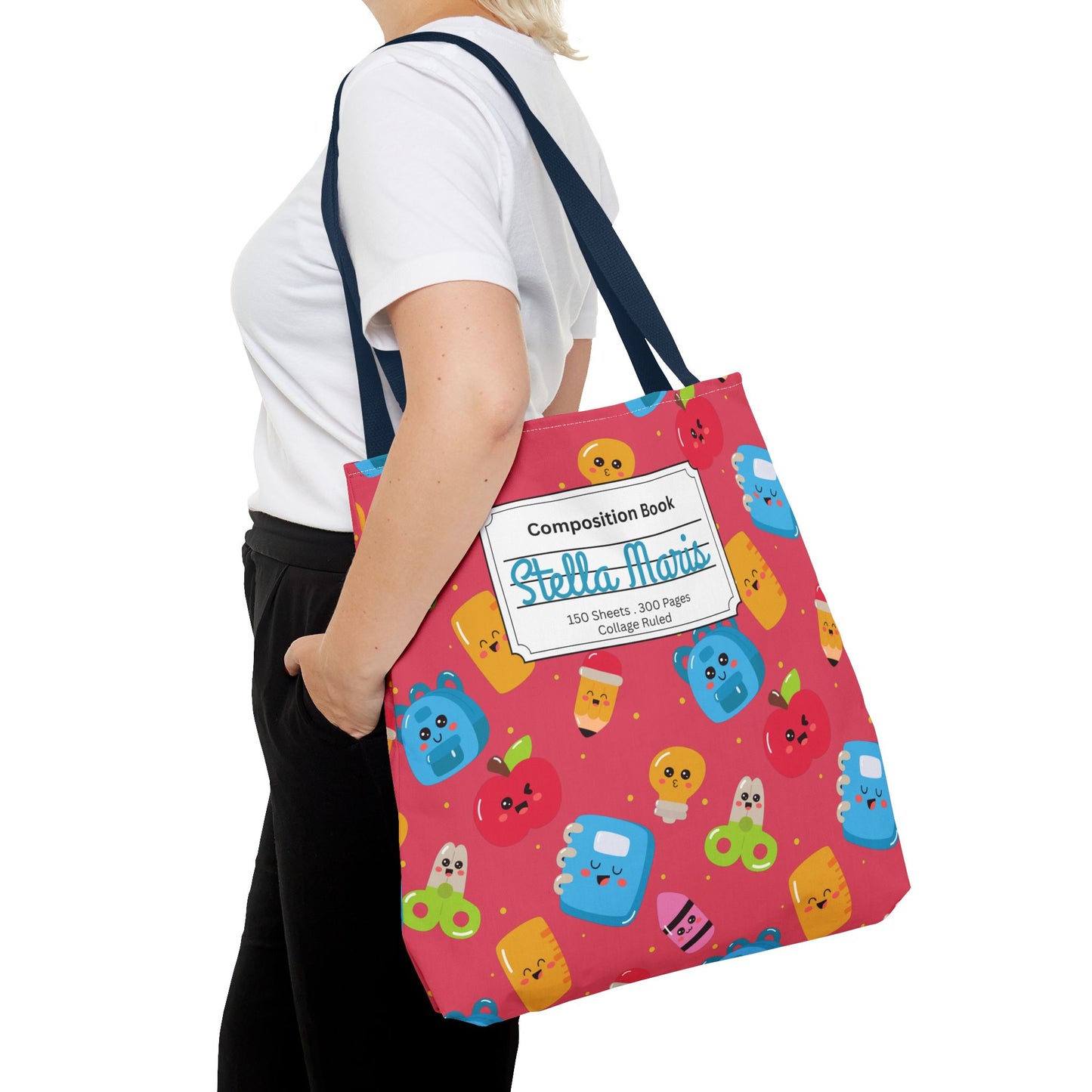 Personalized Kawaii Composition Book Inspired Tote Bag, Back to School Tote, Teacher Gift, Kids Bag, Custom Name Bag, Educational Accessories, Back to School Tote Bag.