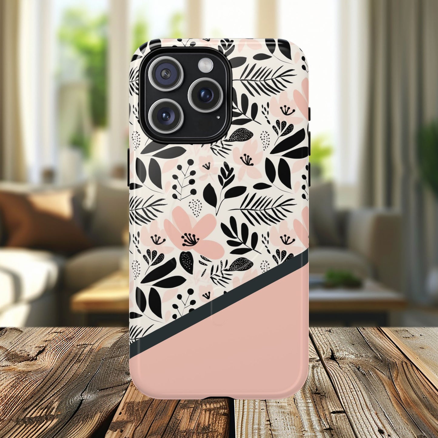 Personalized Floral Blush Garden Whisper Tough Magnetic MagSafe® iPhone® 13, 14, 15, 16, 17, Pro, Pro Max, Plus Cases (Custom Name).