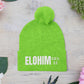 Pom-Pom Knit Cap with 'ELOHIM, GENESIS 1:1'  Embroidery Beanie - Stylish Winter Accessory for All Ages, Perfect Gift for Birthdays, Holidays, and Outdoor Activities