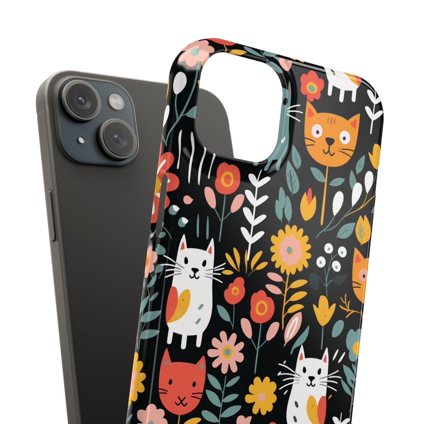Whimsical Feline Garden iPhone Case — Slim Floral Cat Design (Matte or Glossy) for iPhones.