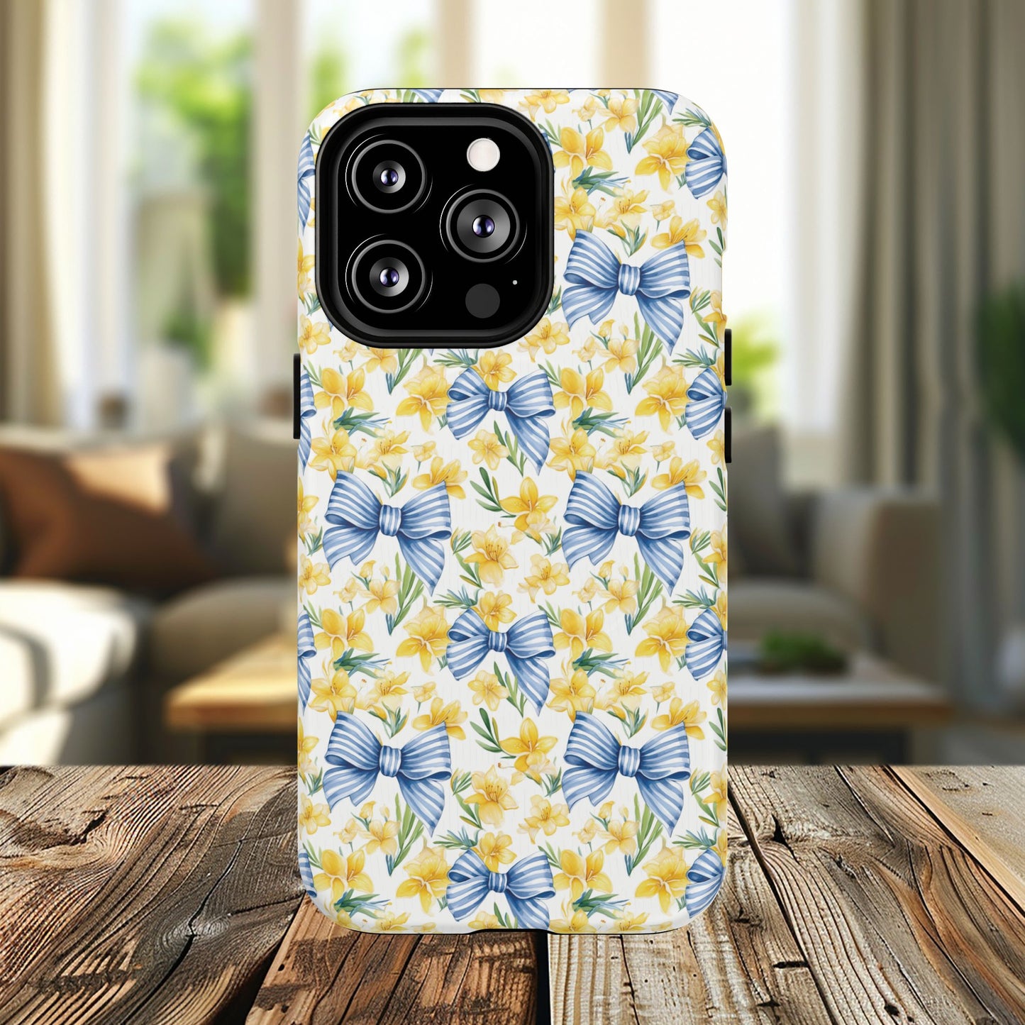 Sunshine Blue Coquette Bows Tough iPhone Magnetic Case for iPhones, Cute iPhone Cover, Spring Gift, Durable Case, Custom iPhone Protection