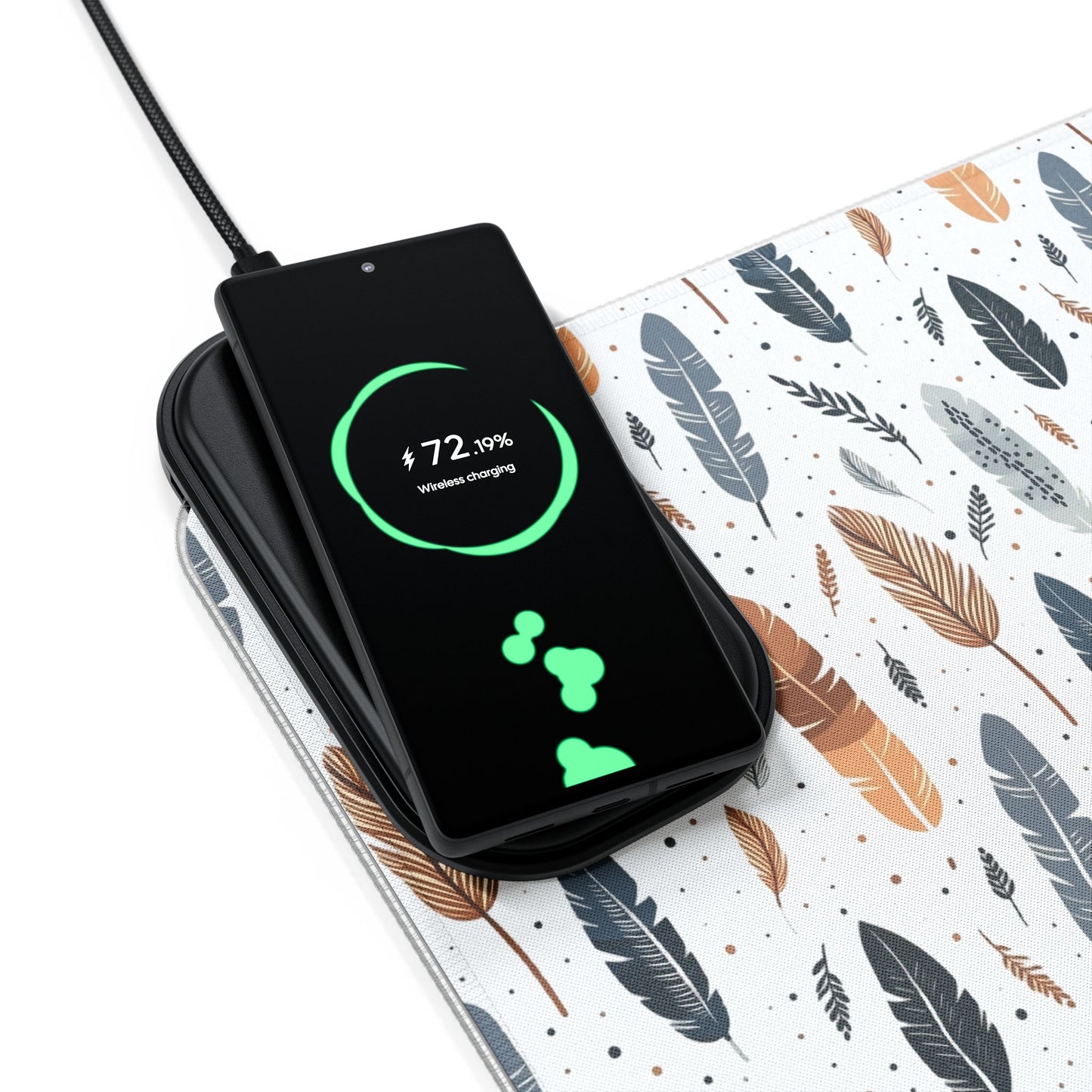 Whispering Feathers LED Gaming Mouse Pad, Wireless Charging