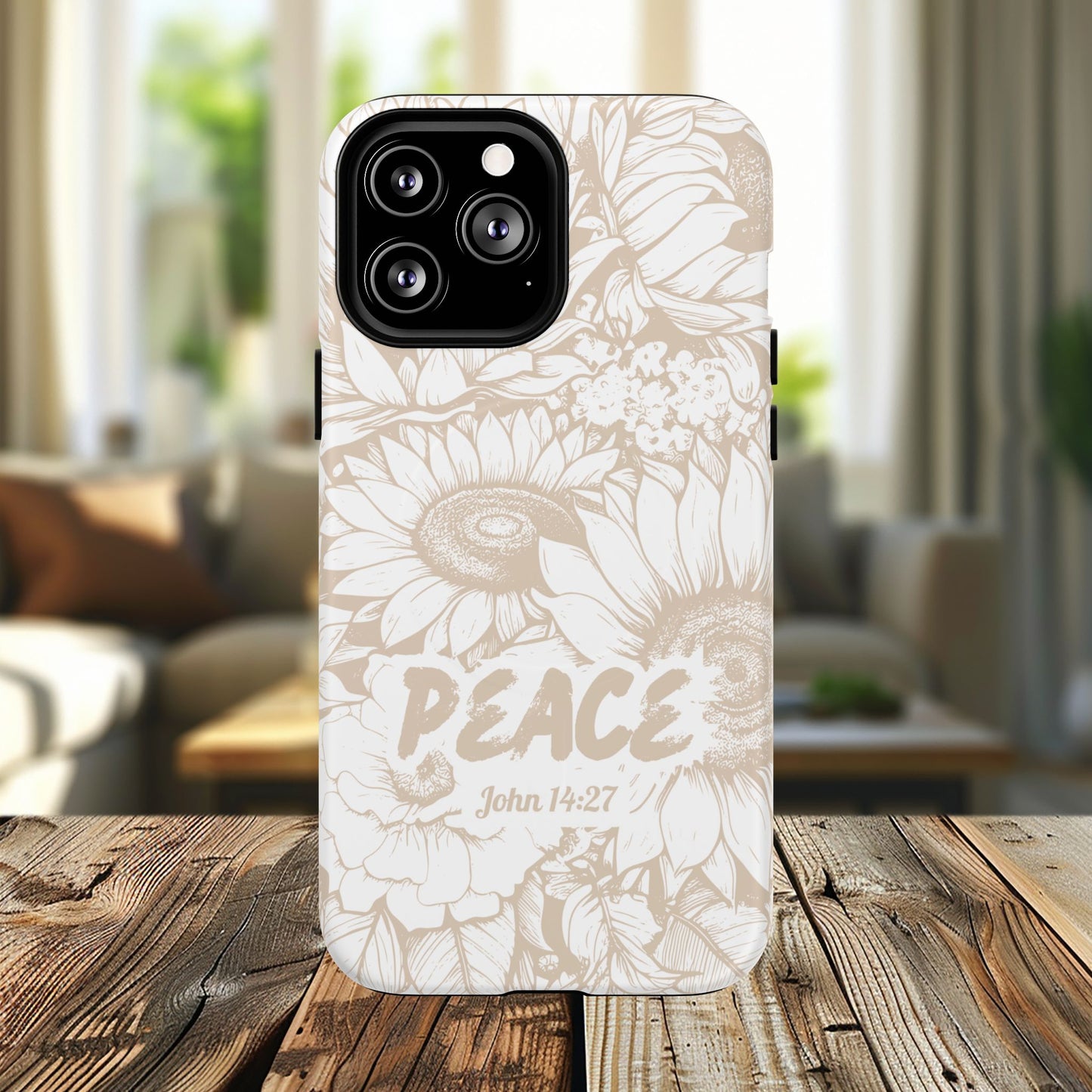 Peace I Leave with You John 14:27, Inspirational Gift, Tough iPhone Magnetic Case Scripture, Sunflower Bible Verse, MagSafe® iPhone® Tough Case, iPhone 14, iPhone 15, iPhone 16, Pro, Pro Max, Plus.