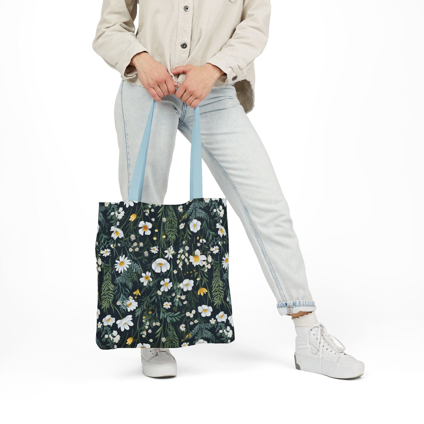 Daisy Delight Floral Canvas Tote Bag with 5-Color Straps | Eco-Friendly Shopping Bag