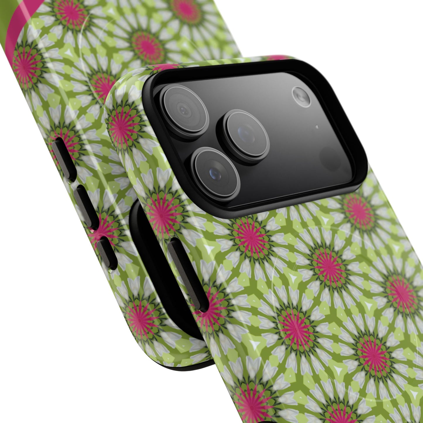 Personalized Meadow Mandala Bloom Vibrant Flower  — Green & Pink Geometric Daisy Design