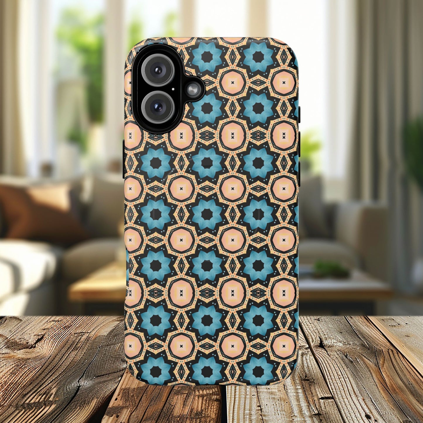 Sahara Star Mosaic Colorful Geometric iPhone Cases, Tough Magnetic iPhone Cases, Vibrant Design iPhone Cover, Durable iPhone Protection, Stylish Tech Accessories.