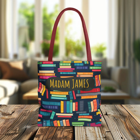Personalized Book Lover's Tote Bag, Colorful Library & Books Design, Literary Gift for Readers, Cute Reusable Shopping Bag, Teacher Gift