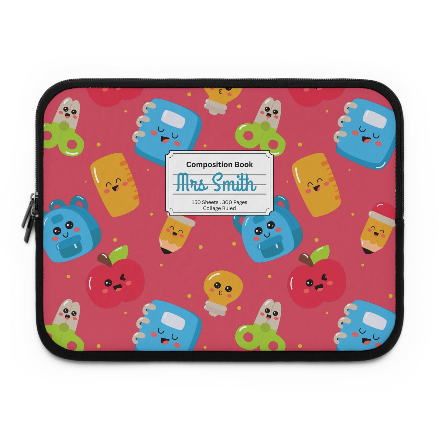 Personalized Kawaii Laptop Sleeve with Composition Book Inspired Design, Customizable Tech Case, School Supplies, Gift for Students, College Essentials, Back to School