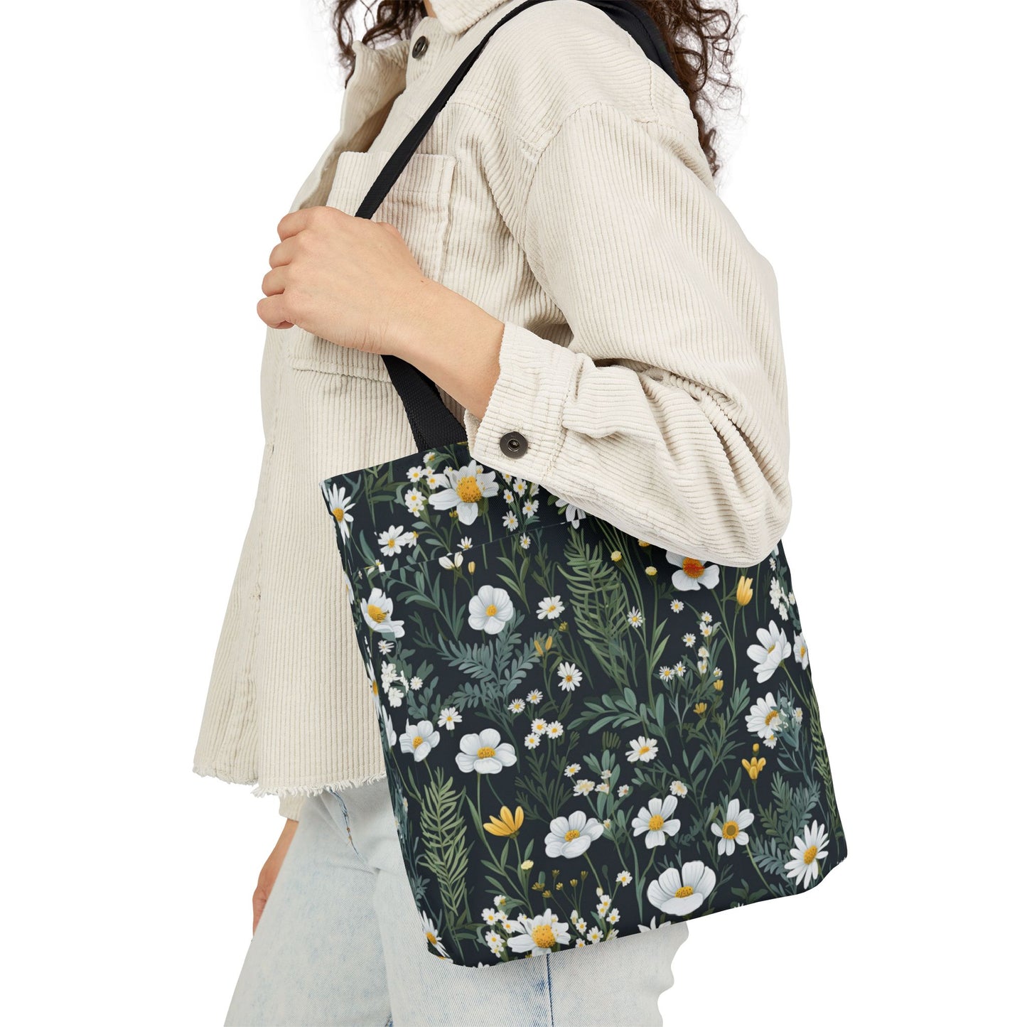 Daisy Delight Floral Canvas Tote Bag with 5-Color Straps | Eco-Friendly Shopping Bag