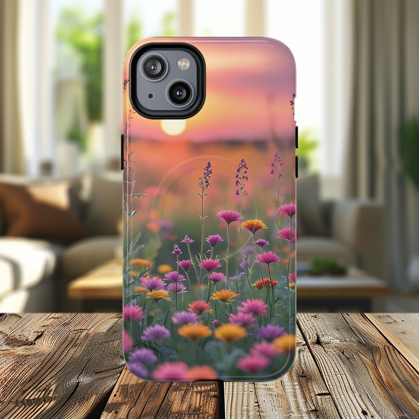 Floral Sunset Phone Case, Tough Magnetic Cases for iPhone, Nature Lover Gift, Durable Protection, Eco-Friendly Phone Accessory