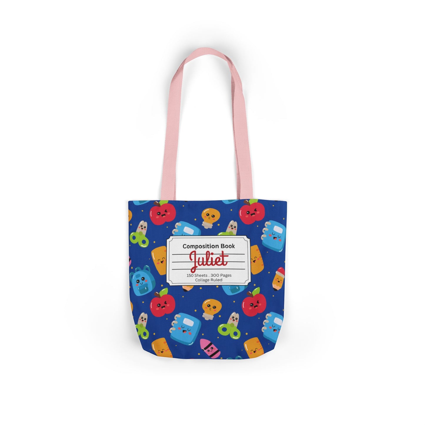 Personalized Blue Kawaii Composition Book Inspired Canvas Tote Bag with Colorful Straps, Cute School Bag, Eco-Friendly Tote, Back to School Shopping Bag, Teacher Gift Idea