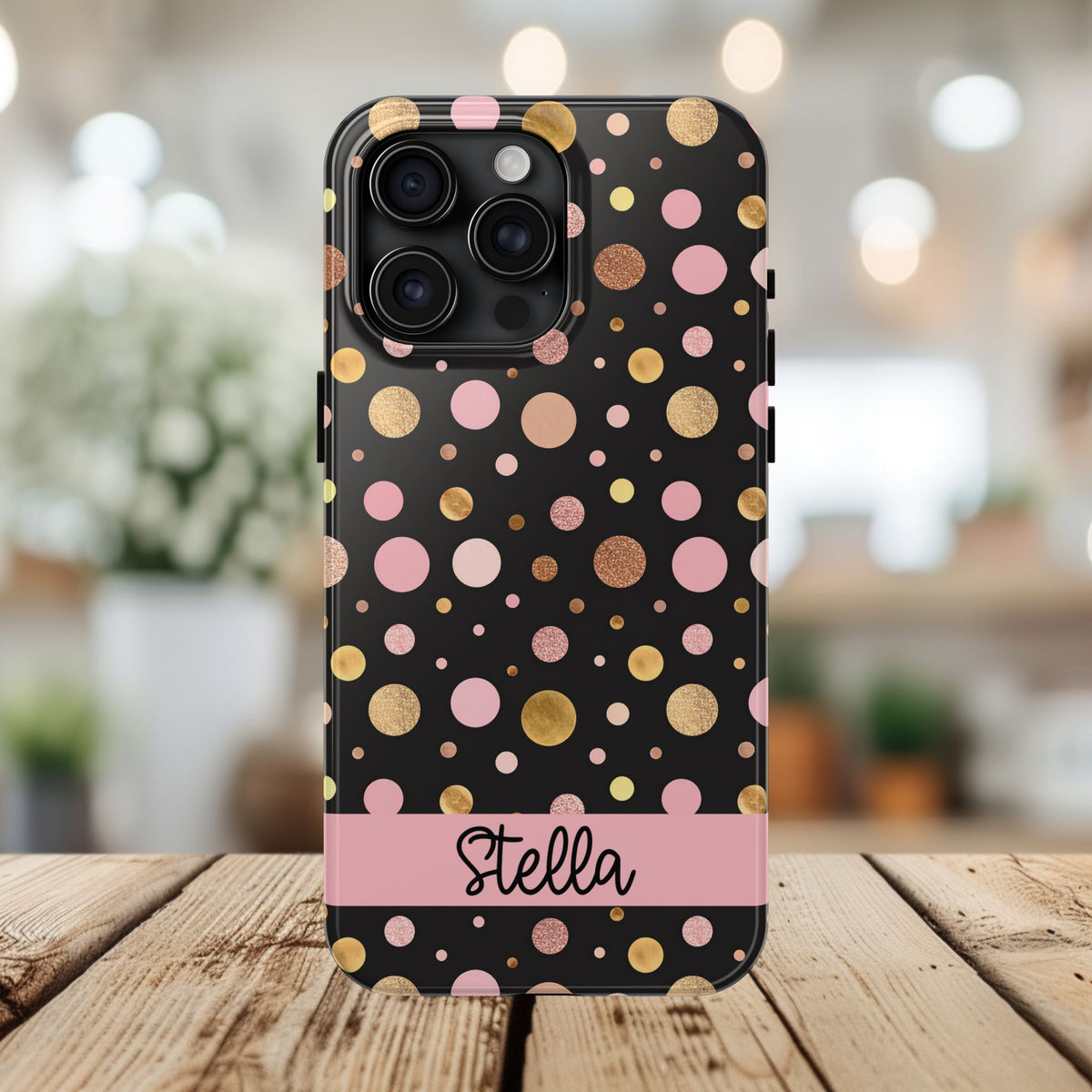 Personalized Gold & Pink Confetti Tough Phone Case — Glitter Dot Protective Phone Cover