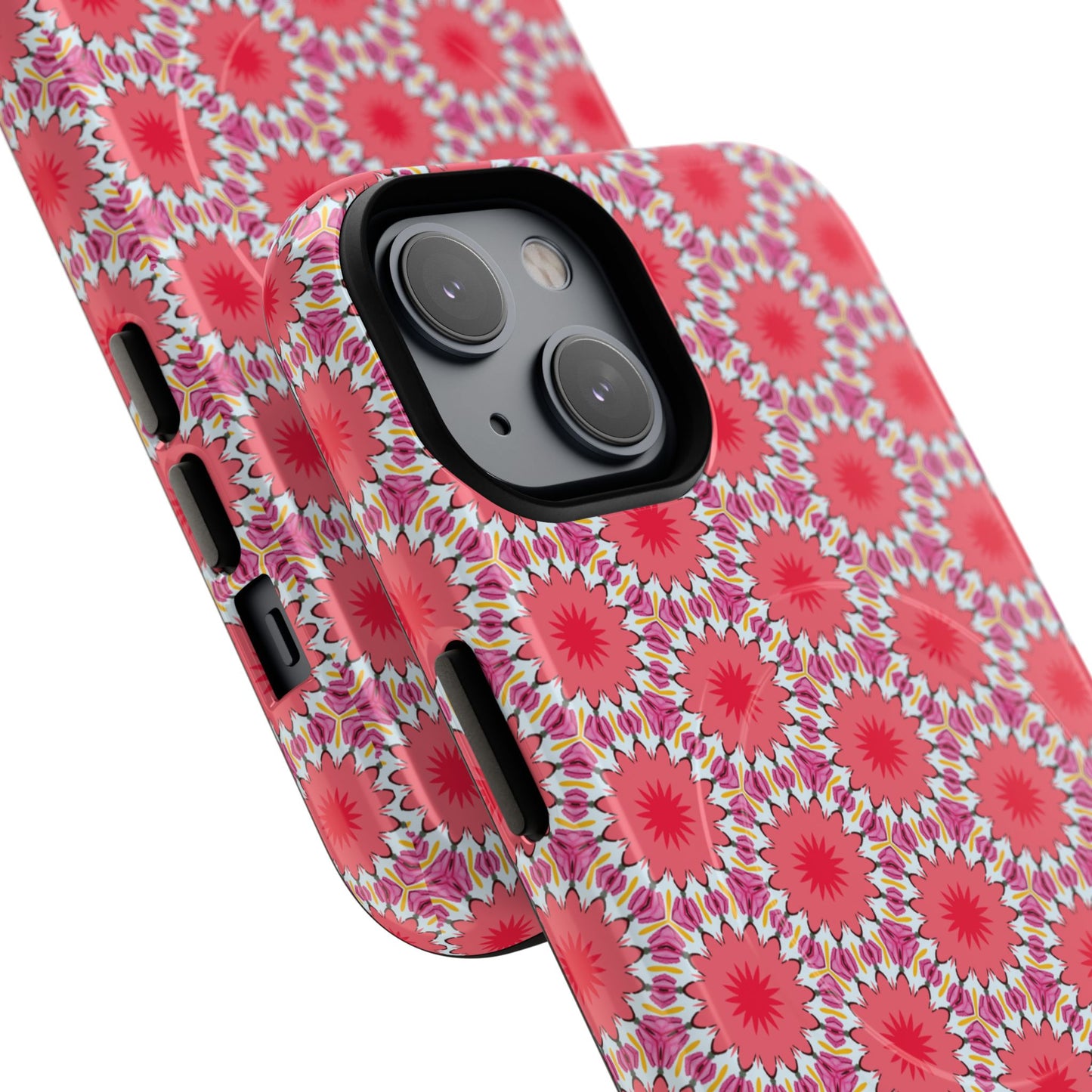 Roseburst Mosaic Vibrant Flower Pattern iPhone Case, Stylish iPhone Cover, Tough Magnetic Case, Floral Gift, Trendy Accessory for Her