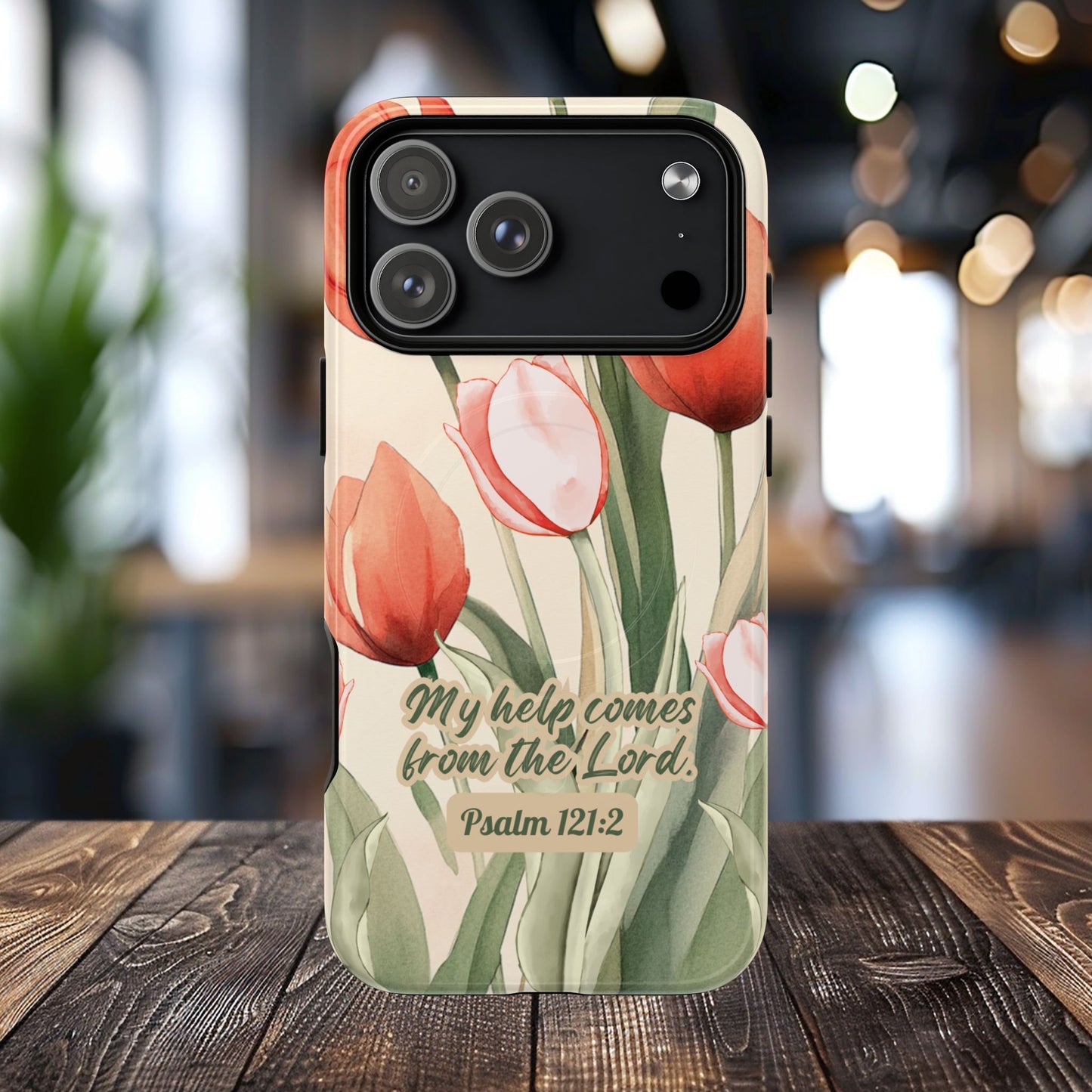 My Help comes from the Lord Psalm 121:2, Inspirational Gift, Tough iPhone Magnetic Case Scripture, Floral Bible Verse, MagSafe® iPhone® Tough Case, iPhone 14, iPhone 15, iPhone 16, Pro, Pro Max, Plus.