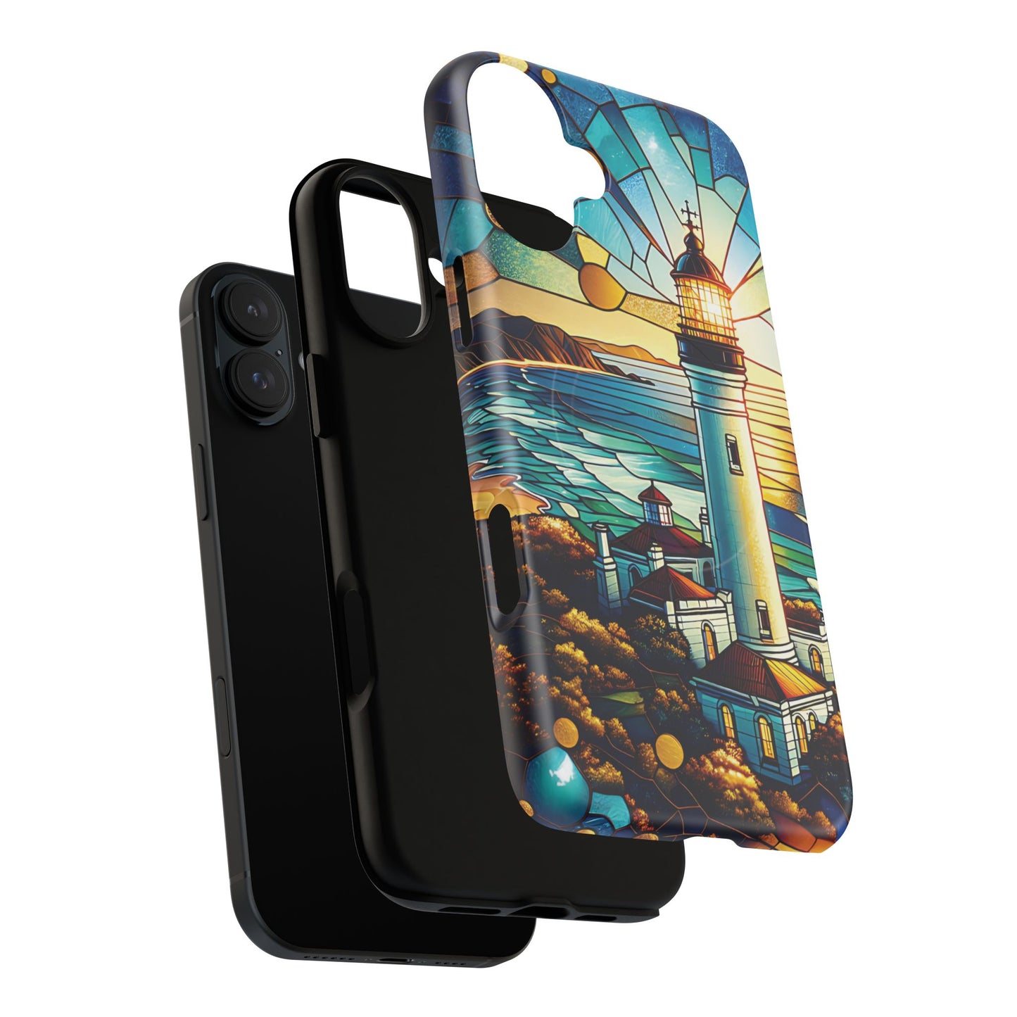 Stained Glass Lighthouse Phone Case - Tough Magnetic Cases, Unique Gifts for Nature Lovers, Beach Vibes, Travel Accessories, Coastal Decor