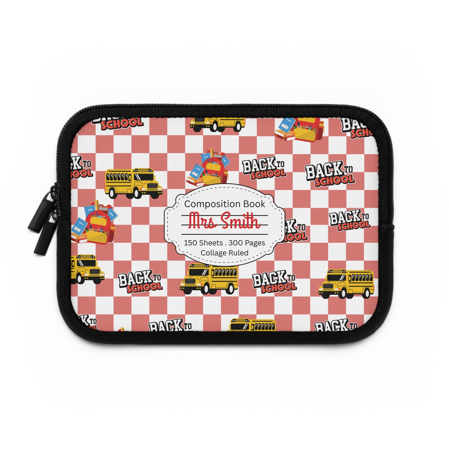 Personalized Red SchoolYard Chic Laptop Sleeve with Composition Book Inspired Design, Customizable Tech Case, School Supplies, Gift for Students, College Essentials, Back to School