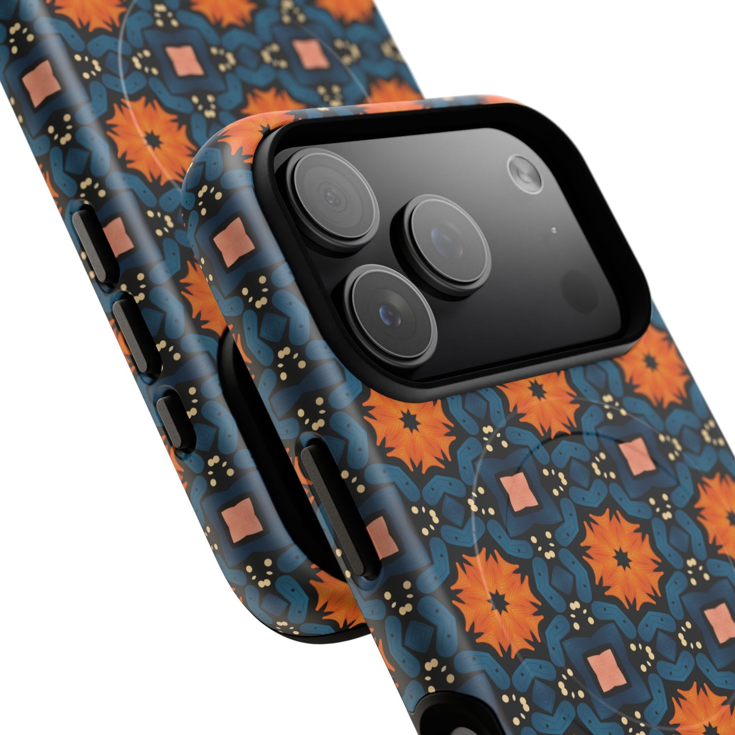 Saffron Tile Bloom Vibrant Floral Tough Magnetic iPhone Case, Durable iPhone Cover, Gift for Her, Floral Design, Unique iPhone Protection.