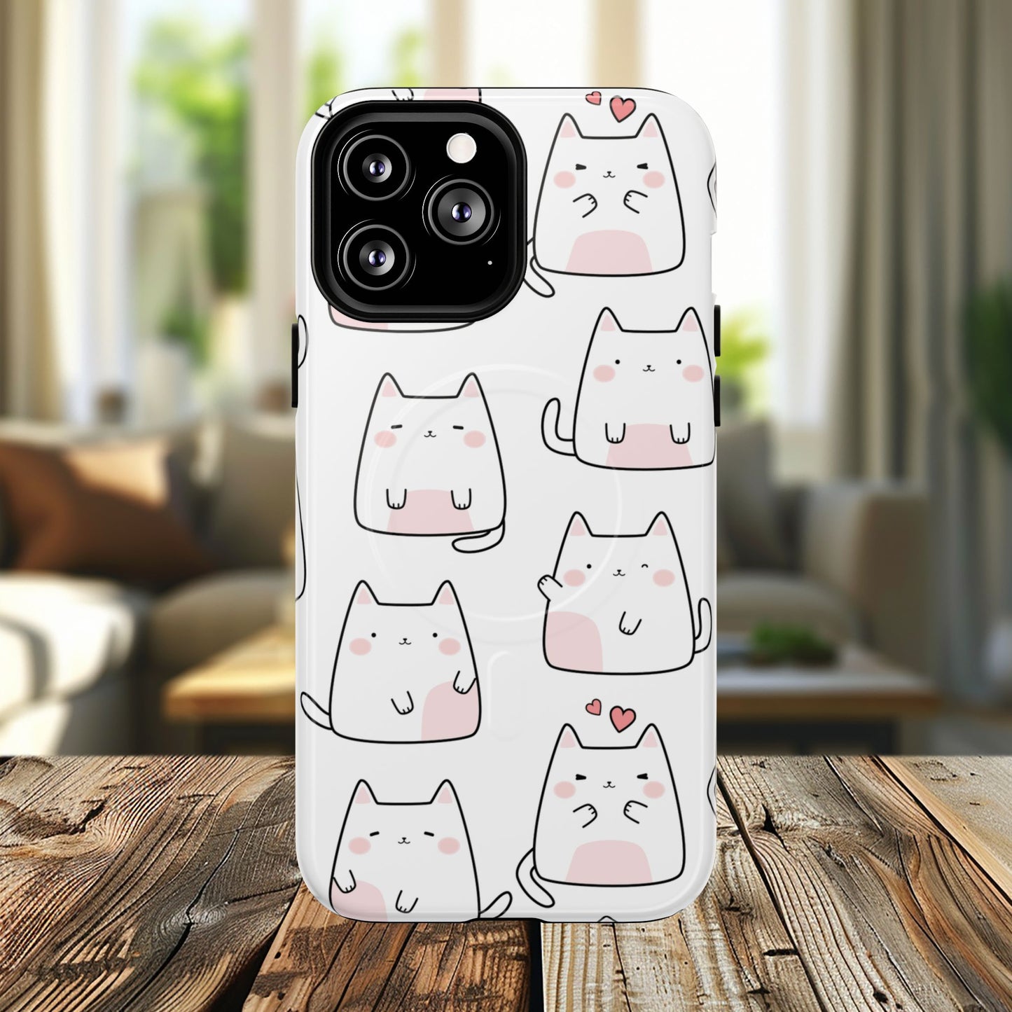 Cute Kawaii Cat Tough Magnetic iPhone Case, Cute Cat Lover Gift, Kawaii iPhone Cover, Tough iPhone Case, Unique Pet Themed Accessory,