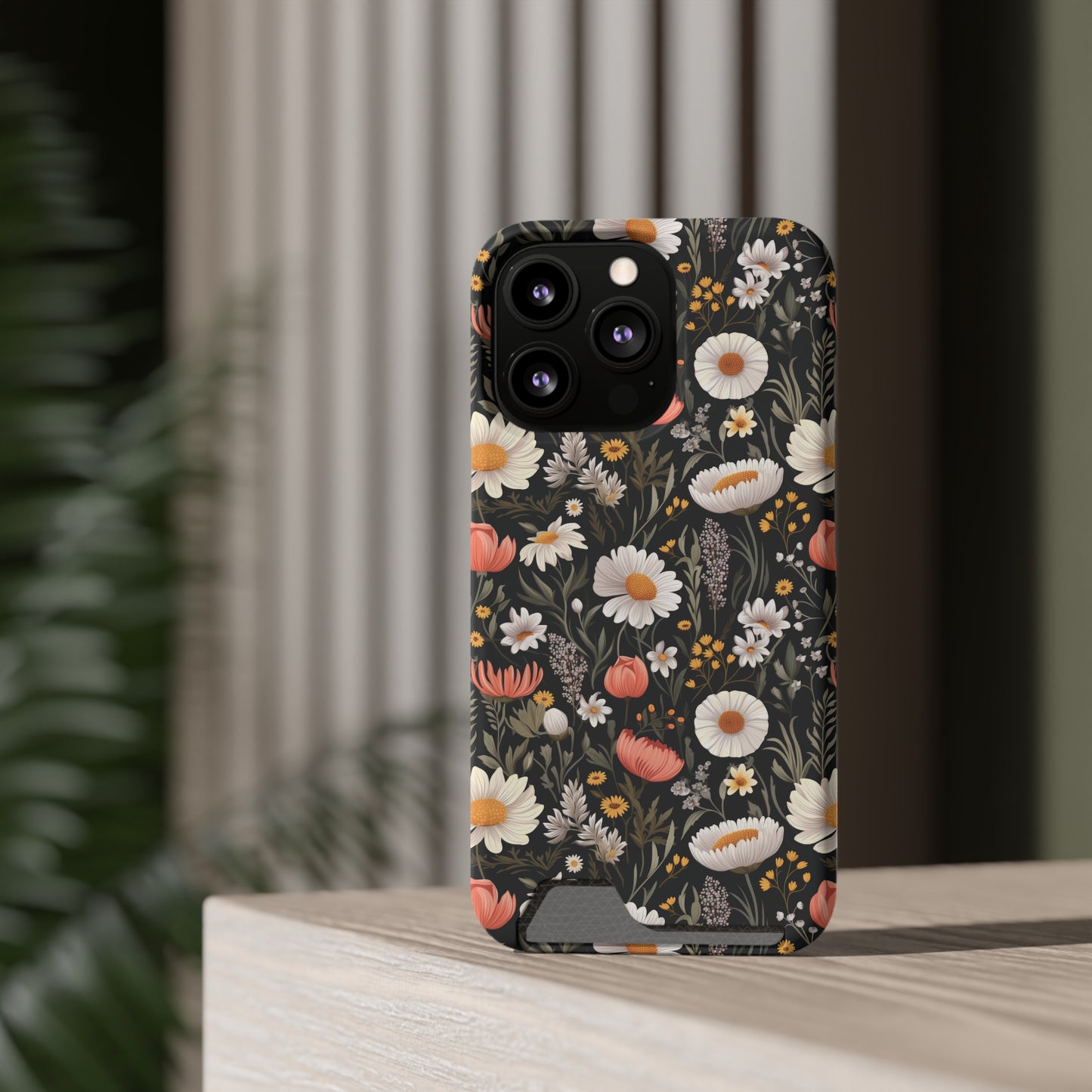 Blossom Elegance: Noir Garden iPhone and Samsung Case With Card Holder