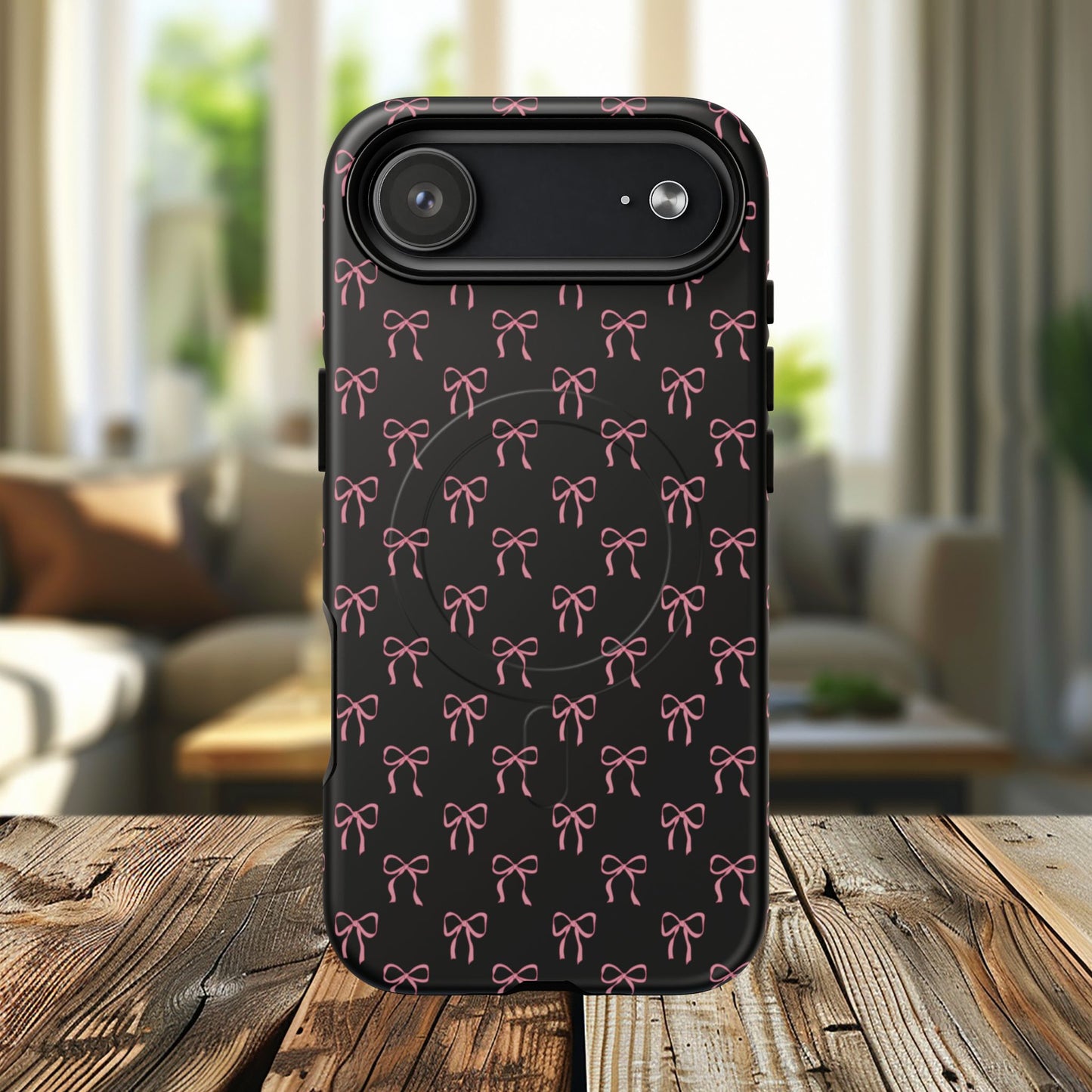 Coquette Chic Bow-Patterned Tough Magnetic iPhone Case, Stylish Gift for Her, Protective iPhone Cover, Trendy Accessory, iPhone Birthday Gift, Fashionable Tech