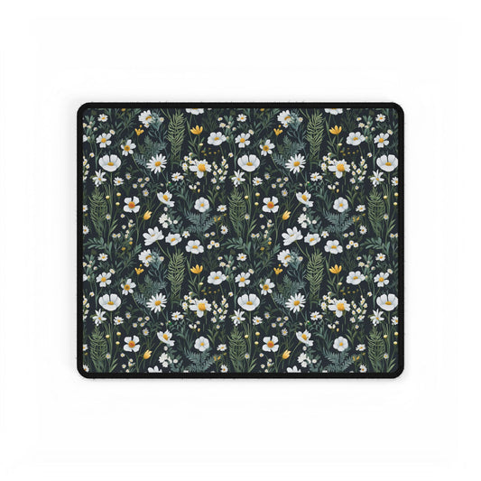 Daisy Delight Floral Desk Mat - Elegant Office Decor for Home & Work.