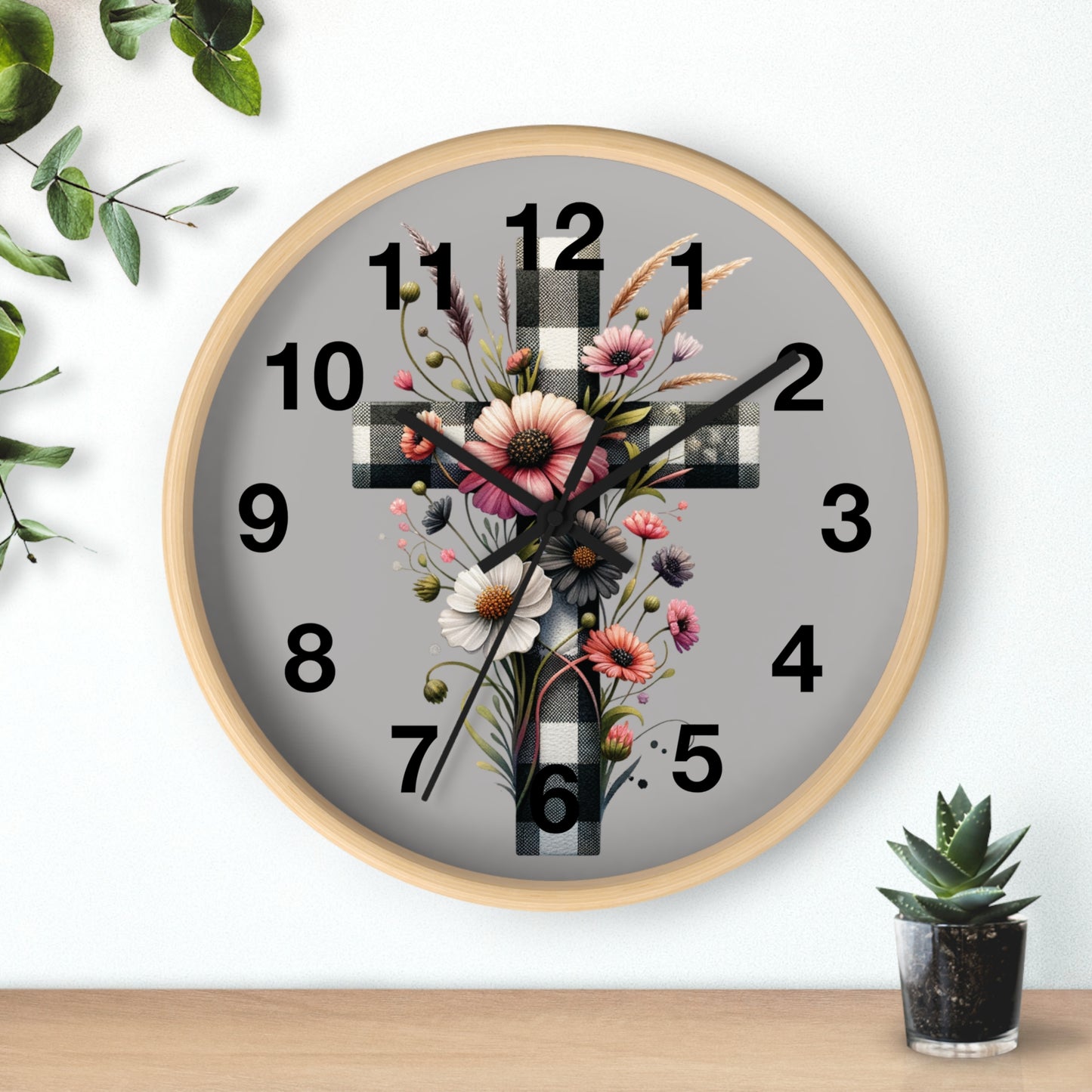 Floral Cross Wall Clock - Elegant Decor for Faith & Home