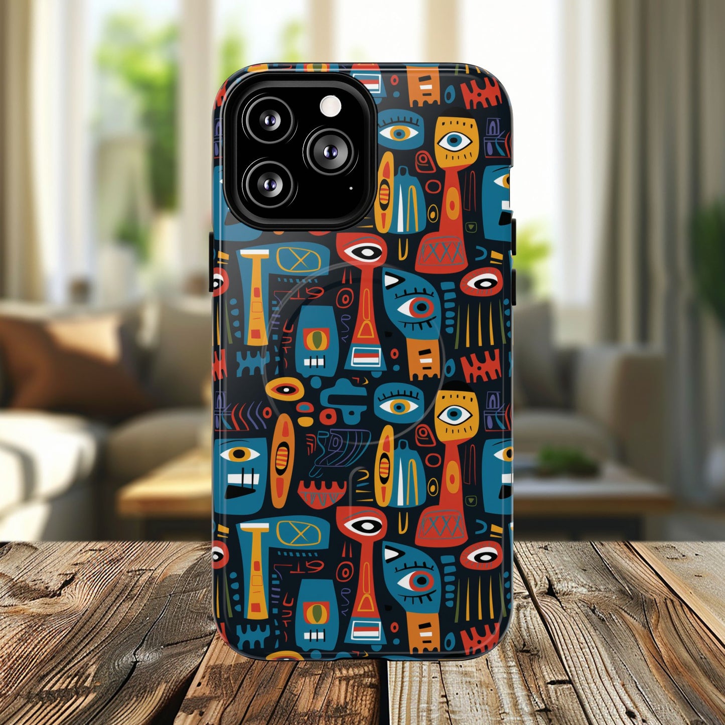 Urban Totem Vibe Tough iPhone Magnetic Case, Colorful Bohemian Art, Unique Gift for Him/Her, Holiday Accessory, iPhone Protection, MagSafe iPhone Case.