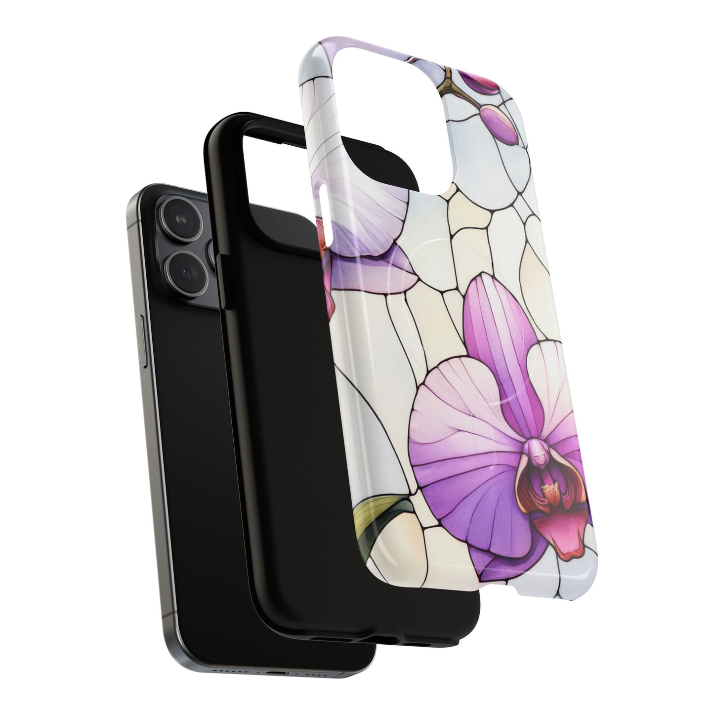 Orchid Grace Tough iPhone Magnetic Case, Protective iPhone Cover, Trendy Stained Glass Design, Floral Gift, Unique iPhone Accessory, Durable iPhone Case