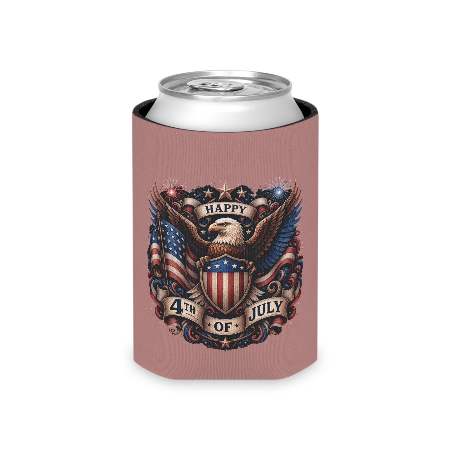 Personalized 4th of July Can Cooler — Custom Name Patriotic Eagle