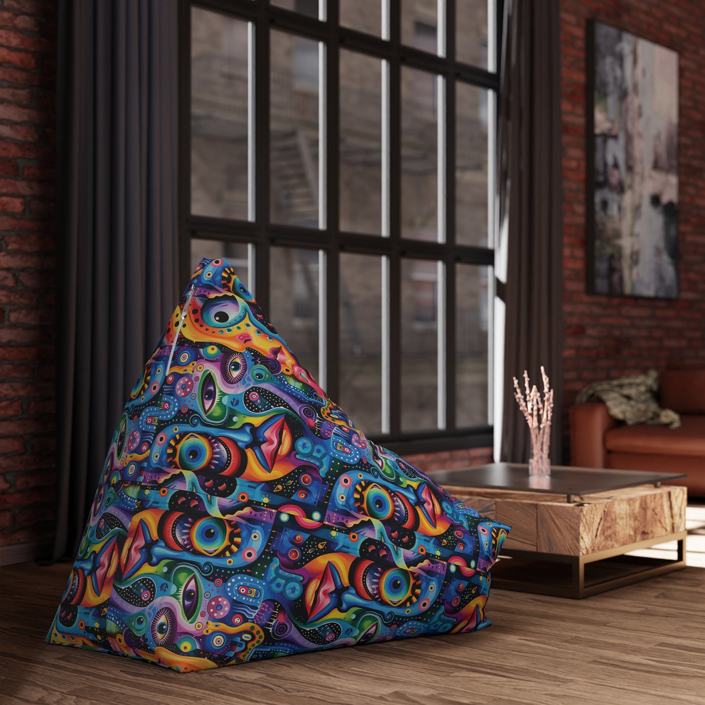 Psychedelic Visions Vibrant Artistic Bean Bag Chair Cover - Colorful Abstract Design for Cozy Spaces