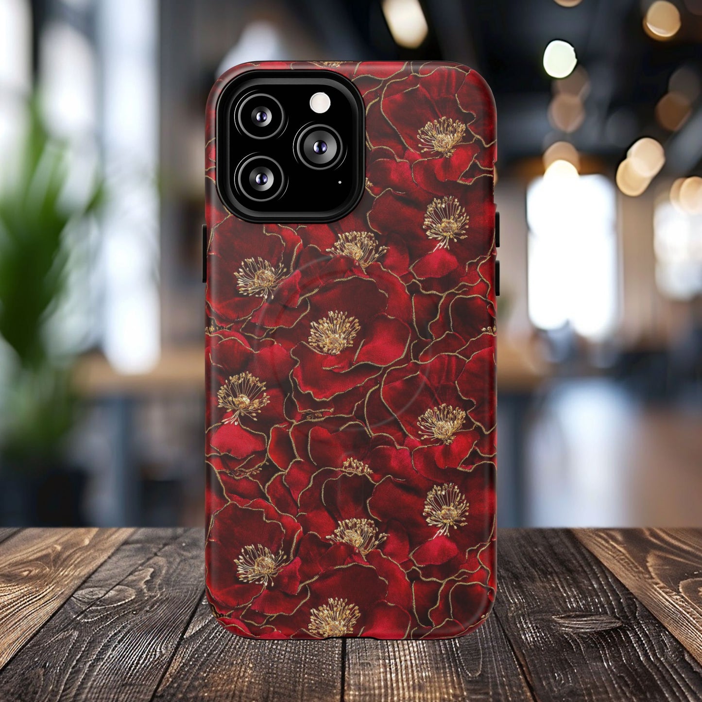 Midnight Poppy Luxe Tough iPhone Magnetic Case, Unique Flower iPhone Cover, Durable Floral Design, Gift for Her, Gift for Mother's.