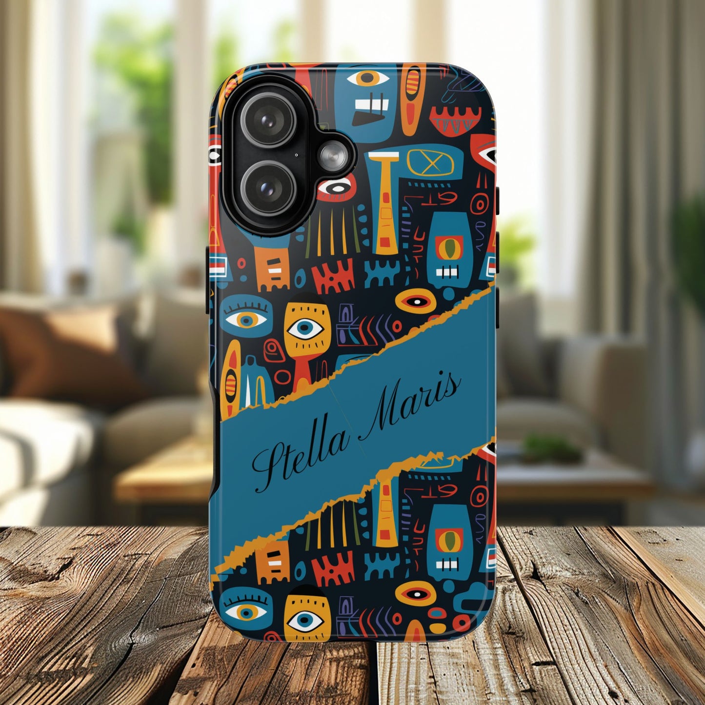 Personalized Colorful Abstract Faces Tough iPhone, Google and Samsung Case with Custom Name, Artistic Phone Cover, Phone Protector