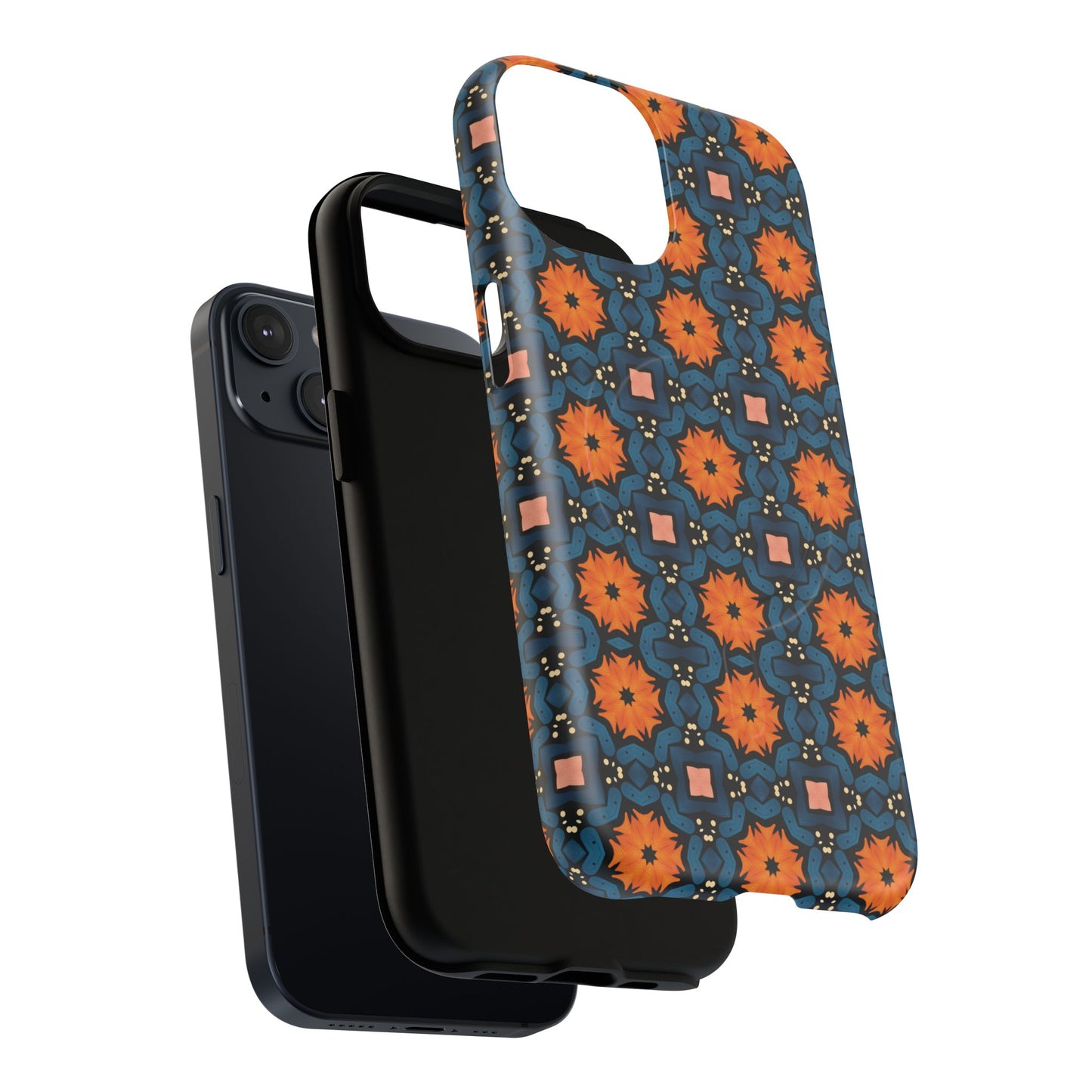 Saffron Tile Bloom Vibrant Floral Tough Magnetic iPhone Case, Durable iPhone Cover, Gift for Her, Floral Design, Unique iPhone Protection.