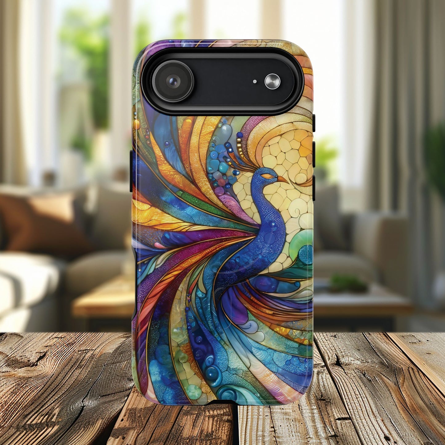 Mosaic Peacock Feathers Magnetic Phone Case, Tough Phone Shell, Vibrant Art Case, Gift for Her, Unique Phone Accessory, Wildlife Lover's Gift, Stained Glass Case.