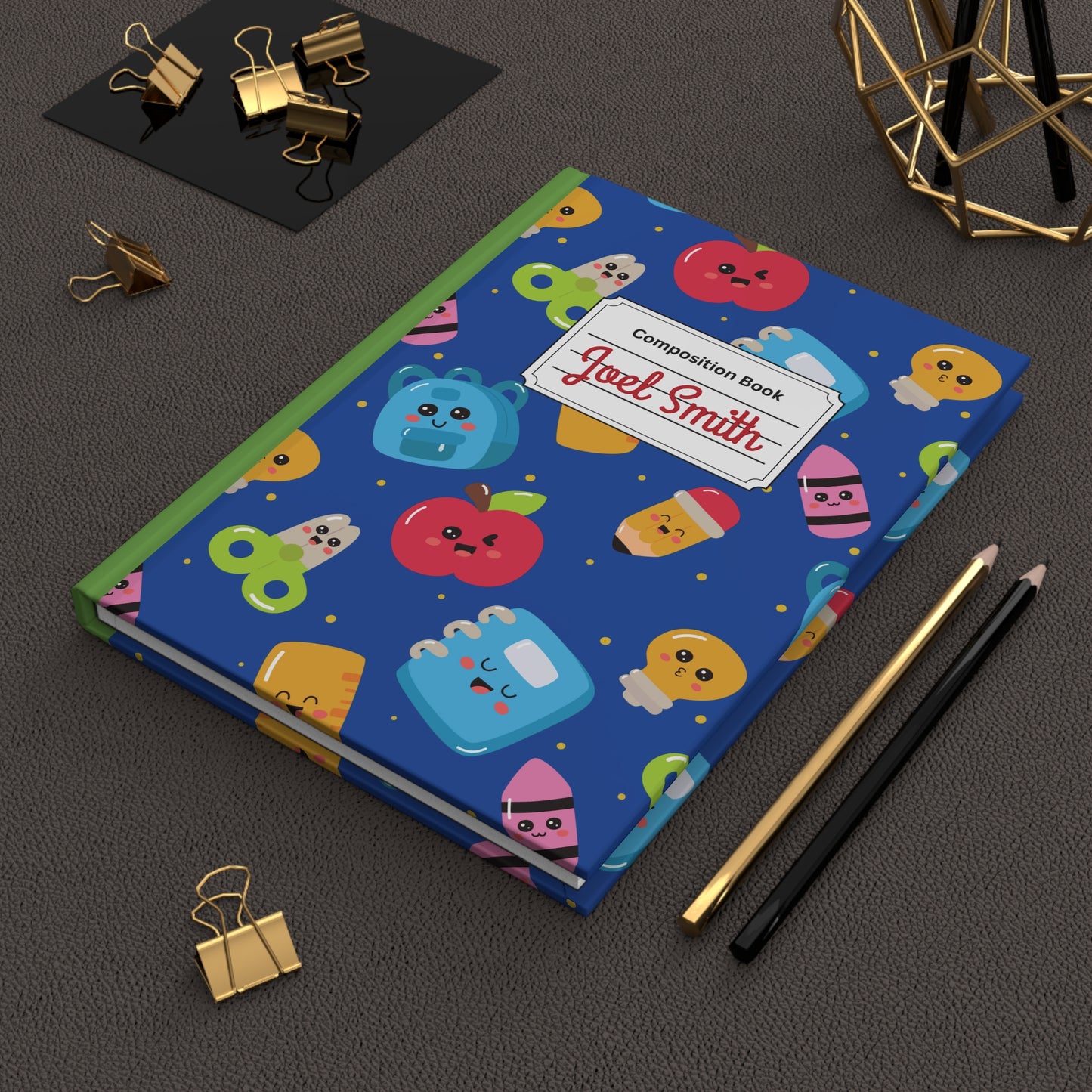 Custom Blue Kawaii Composition Book Inspired Ruled Hardcover Journal for Kids, Fun School Notebook, Customizable Composition Book, Back to School Gift, Learning Organizer